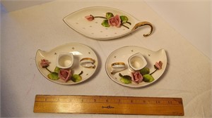 3 Pieces Of Matching Lefton China. Hand Decorated.