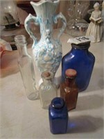 Old Bottles - 5 Old Bottles (smaller size) & Vase