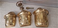 3 Nestig Brass wall planters & brass gong