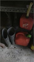 rubber boots/gas cans
