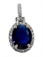 Oval Brilliant Blue & White Sapphire Pendant