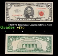 1963 $5 Red Seal United States Note Grades vf++