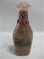 9.5" Tall Decoupaged Glass Bottle W/Flower Stopper