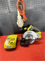 Ryobi Saw, Charger & Drop light