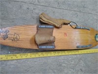 Vintage Wooden Water Ski- leather foot straps worn