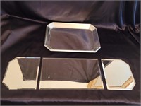 Large Mirrored Tray & 3 Piece Beveled Mirror Set