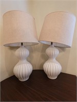 Pair Vintage White Ceramic Fluted Table Lamps