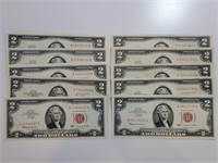 10 - $2 Red Seal Legal Tender Notes