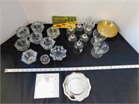 lot of 20+ glass candle votives, holders, plates