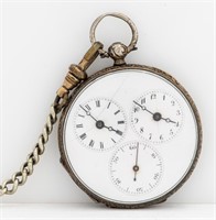 Victorian Silver Pocket Watch with Fob Chain & Key
