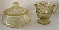 Vtg. Federal Glass Rosemary Amber Creamer & Block