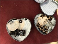 PAIR OF TIN HEARTS W JEWELRY