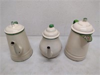 3 Enamelware Teapots