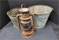 Antique Lantern & Buckets