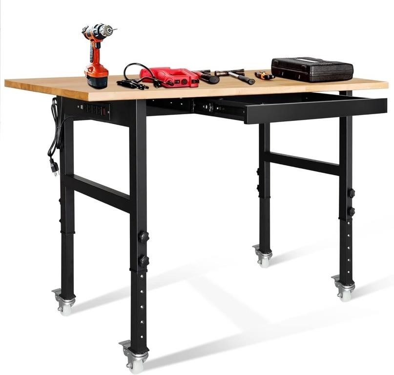 59" Bamboo Wood Garage Workbench w/Power Outlets &