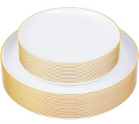 Lullaby 60PCS White and Gold Plastic Plates