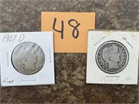 Lot of 2 Barber Half Dollars (1906 & 1907-D)