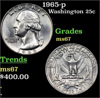 1965-p Washington Quarter 25c Grades GEM++ Unc