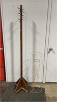Wooden Coat Rack and Iron Plant Stand