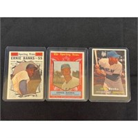 (3) Vintage Ernie Banks Cards 1957-1961