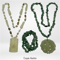 Jade/ Jadeite & OnyxCarved Necklaces & Bracelet