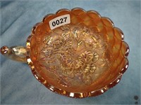 Marigold Carnival Glass Quilted Pansy Candy Dish