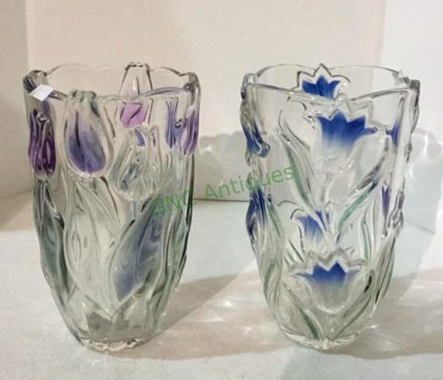 Pair of tulip vases each measuring 8 inches tall.