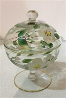 Hand painted covered pedestal candy dish