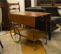 Vintage teak and brass rolling bar cart