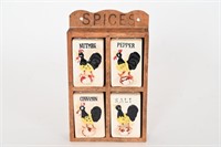 Vitg Rooster Wooden Spice Rack w/ Spice Canisters