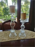Pair of Candle glass holders a 16 in and a12 in