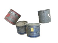 Five metal minnow buckets