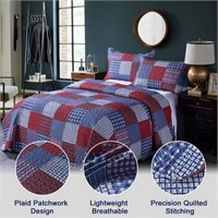 Jessy Home Plaid Patchwork Quilt Twin Size Red Blu