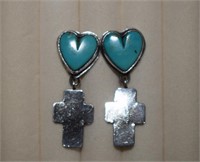 Sterling Silver & Turquoise Heart/Cross Earrings