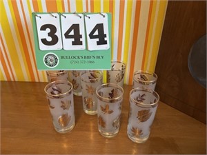 8 Vintage Gold Leaf Water Glasses