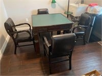 Carved Chinese Mahjong Game Table & 4 Chairs