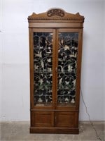 Antique Leaded Stain Glass Cabinet