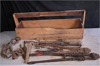 Wooden Tool Box, Bolt Cutters, Misc. Tools