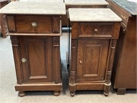 2 Antique Night Tables w/ Marble Tops