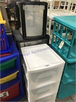 White, black stacking storage drawers
