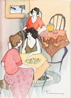 TARKAY WATERCOLOR/SERIGRAPH "BRUNCH AND FRIENDS"