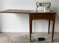 Vintage Walnut Sewing Machine Cabinet W/ Singer