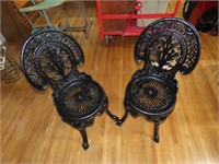 Pair painted cast aluminum Garden ornate chairs.