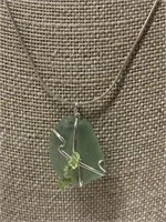 Sterling Silver Necklace w/ Green Sea Glass