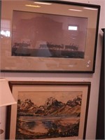 Two framed pieces of art: watercolor of a