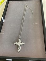 Cross with Crystals 2.5" 18" Chain with Extender