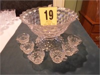American Fostoria - Punch Bowl with Stand & Cups