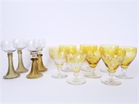Amber cut to clear & etched glassware