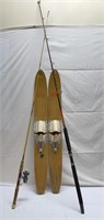 Vintage wood Skis & Vintage Fishing Poles