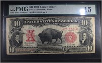 1901 $10.00 BUFFALO NOTE, PMG F/VF-15